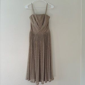 Dress the Population Gold Shimmery XS Nadine Strapless Pleated Midi Dress